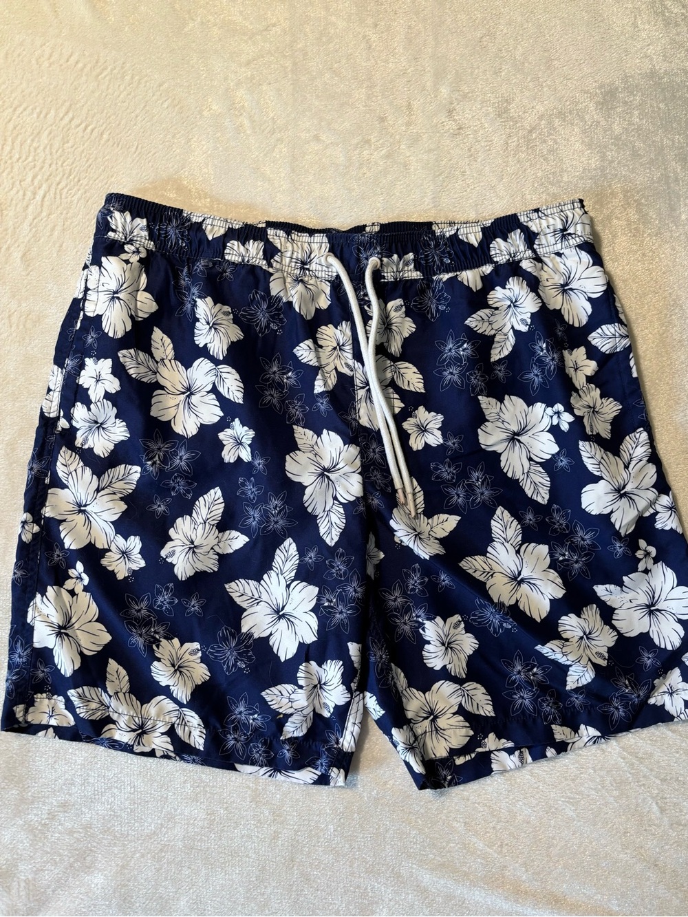 Amazon Essentials Navy and White Floral Swim Trunks